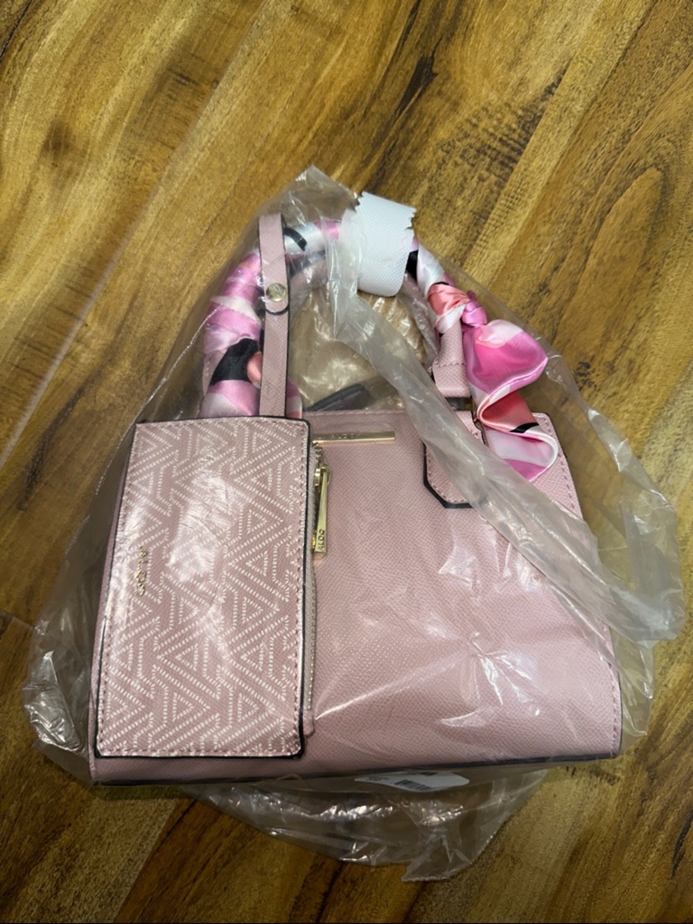 Women's Pink Satchel Handbag with Scarf Accent